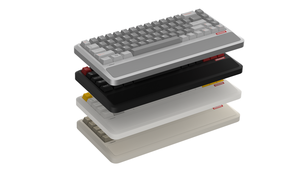 Beige, White, Silver, and Black DOS68 keyboards