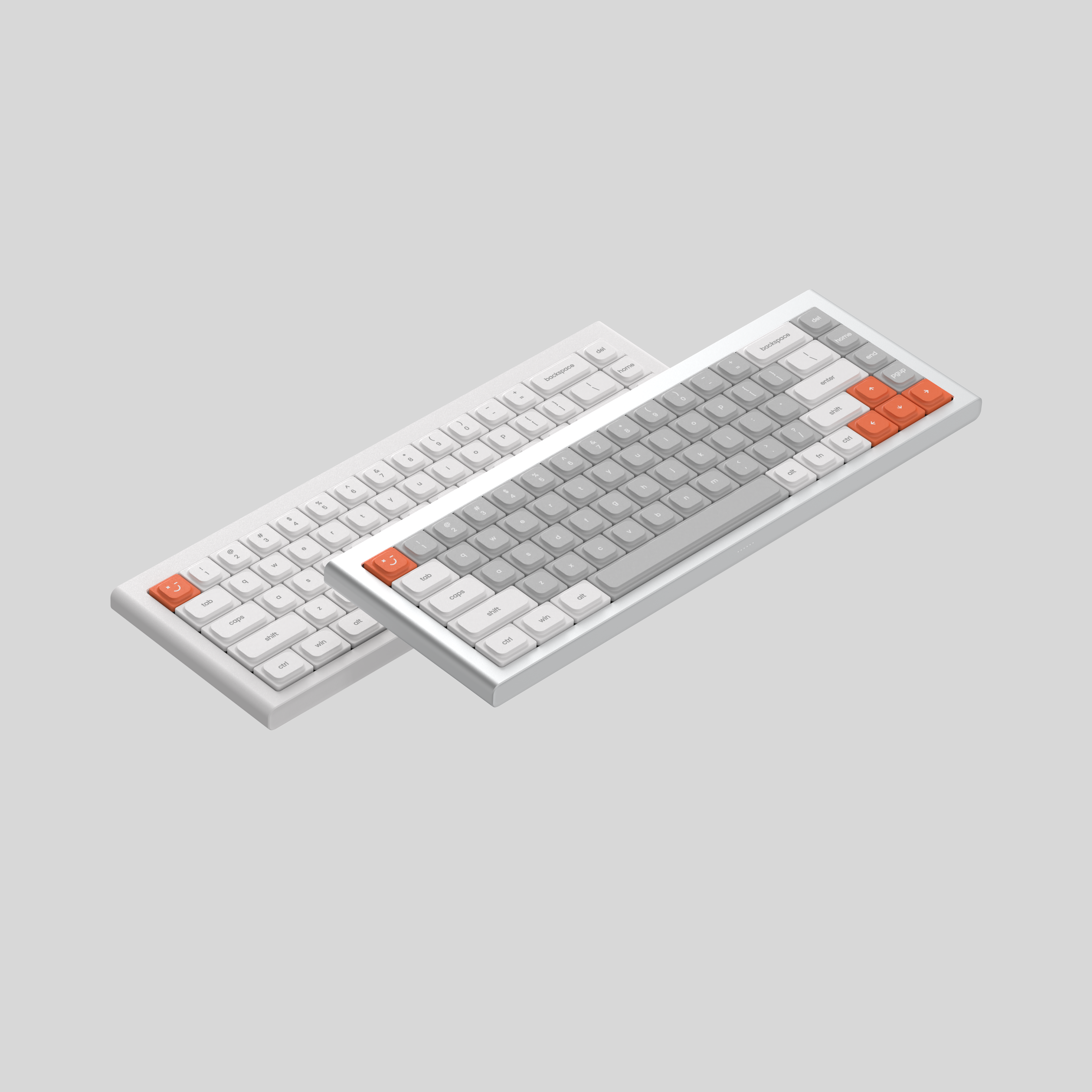 White and silver MORGRIE AIR68 low-profile keyboards shown together