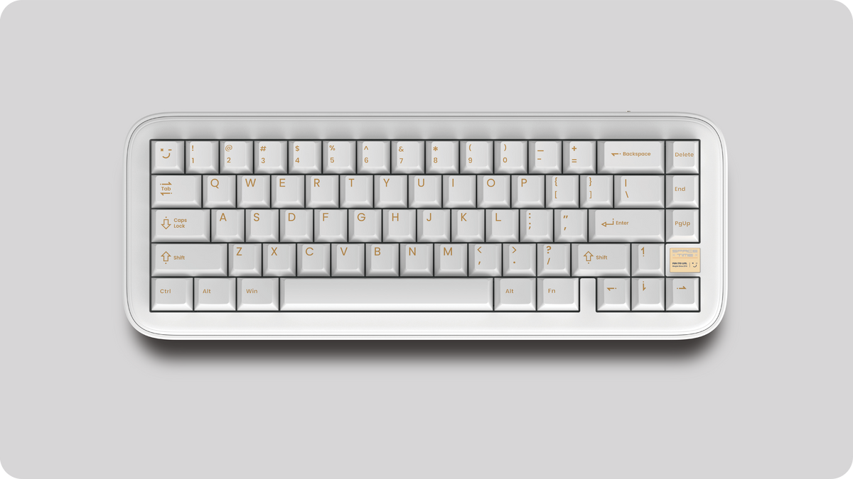 White Spacetime 65 wireless mechanical keyboard with gold legends
