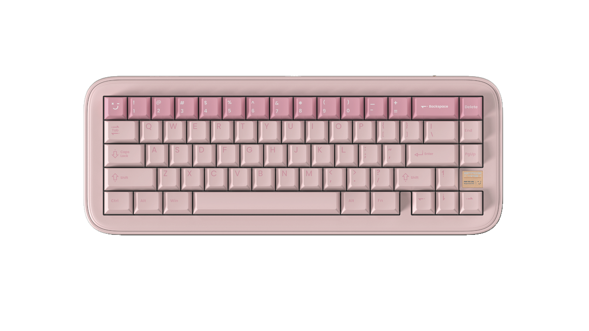 Pink Spacetime 65 wireless mechanical keyboard viewed from above